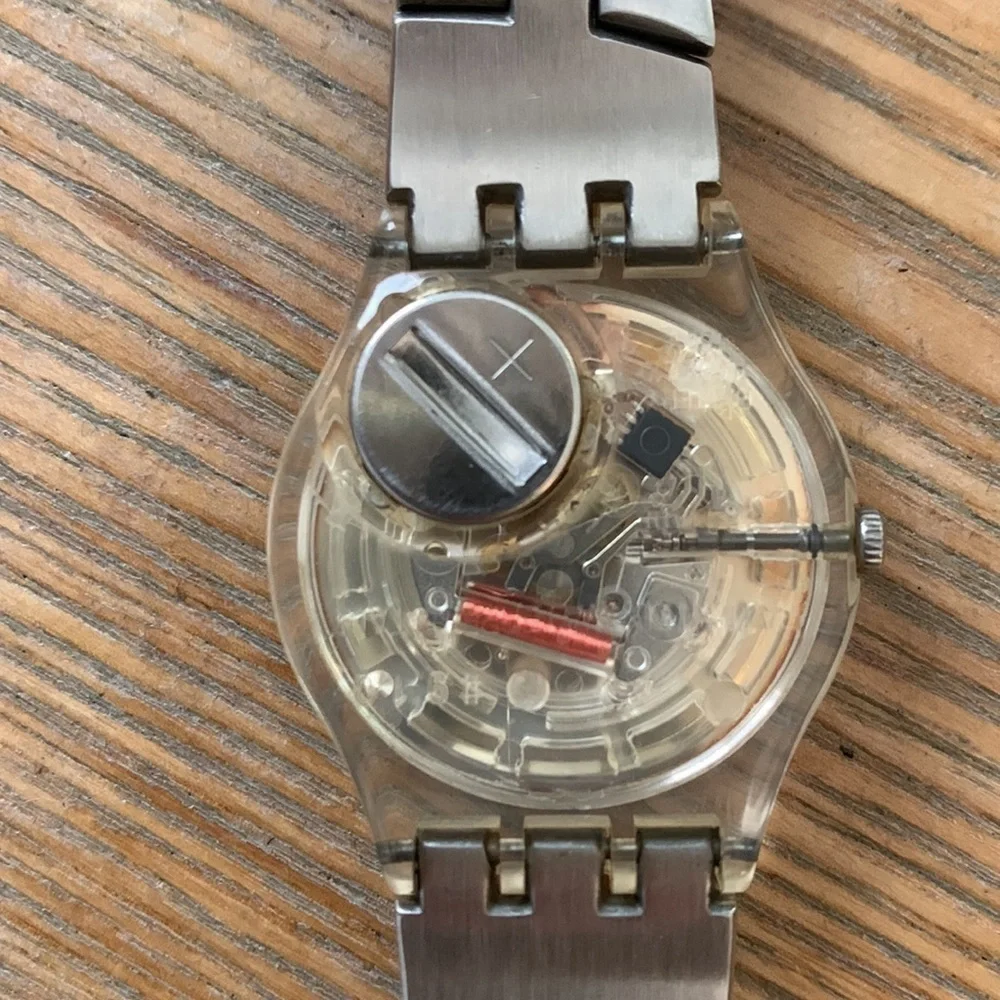 Swatch Watch Women’s Vintage Silver and Purple and white  In EUC ! Needs battery - Picture 6 of 7